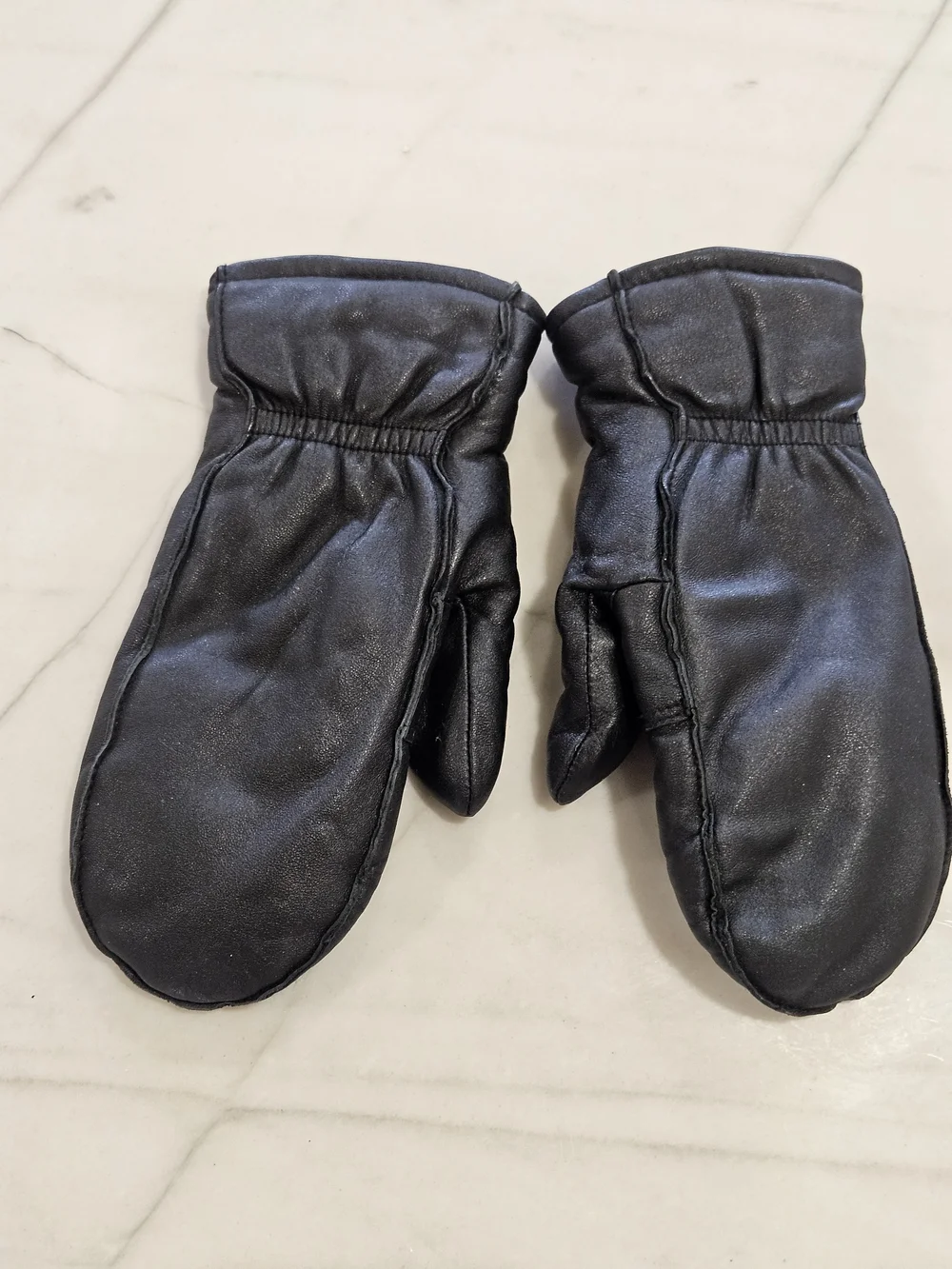 Youth S/M Black Leather Winter Mittens Thermolite Insulated Warm Ski Gloves